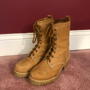Brown leather lace up boots